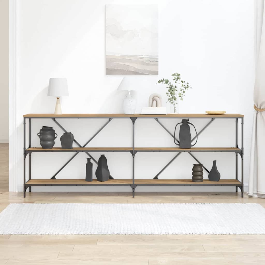 Konsolentisch mit Regal Eiche handwerklich 180 x 30 x 75 cm